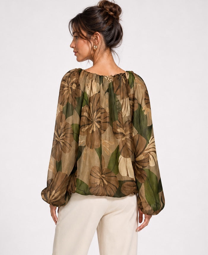 Floral Print Tie Neck Balloon Sleeve Blouse - Mixed Pack (2)