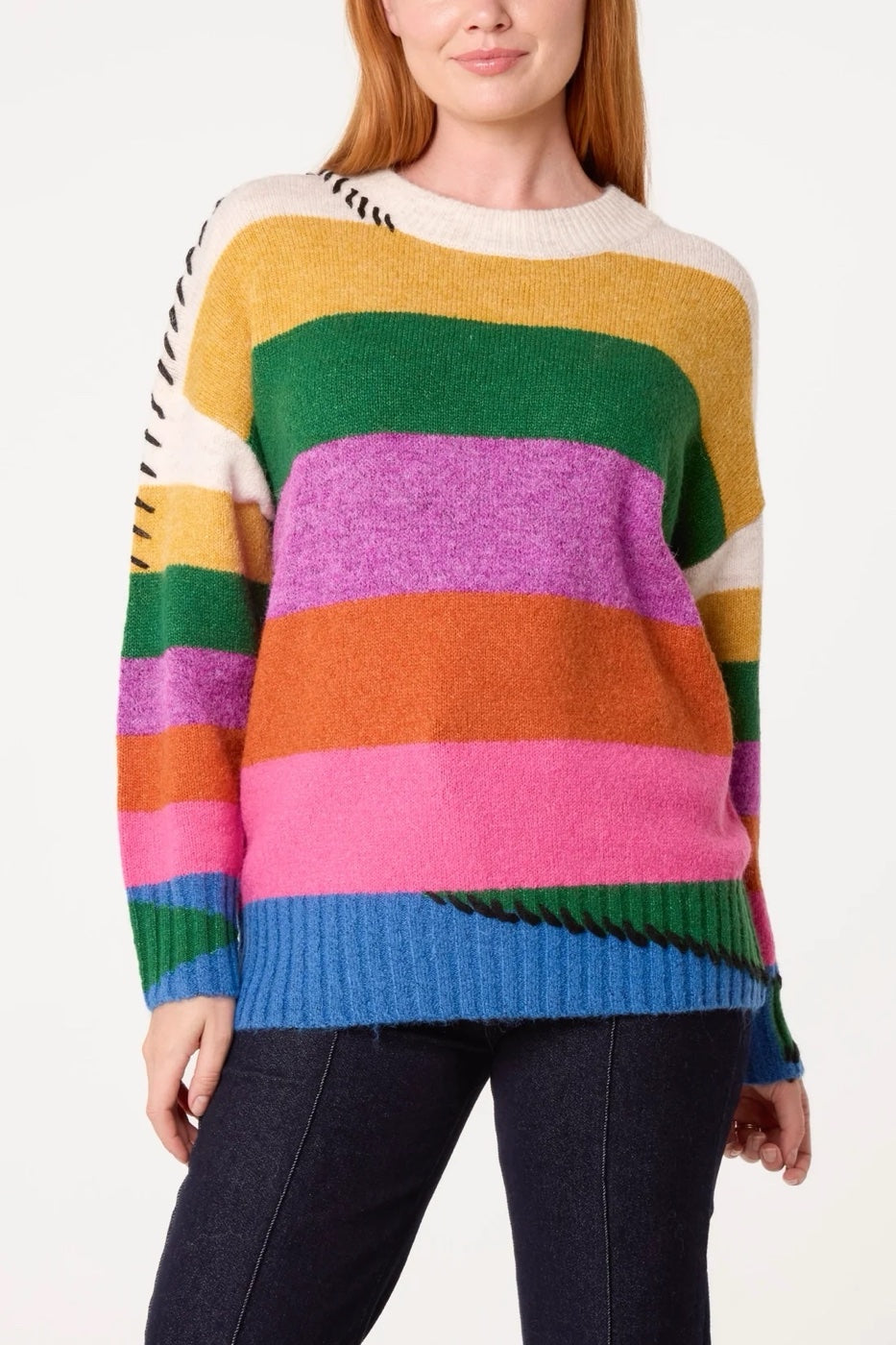 Multi-Stripe Stitch Detail Jumper - Multi
