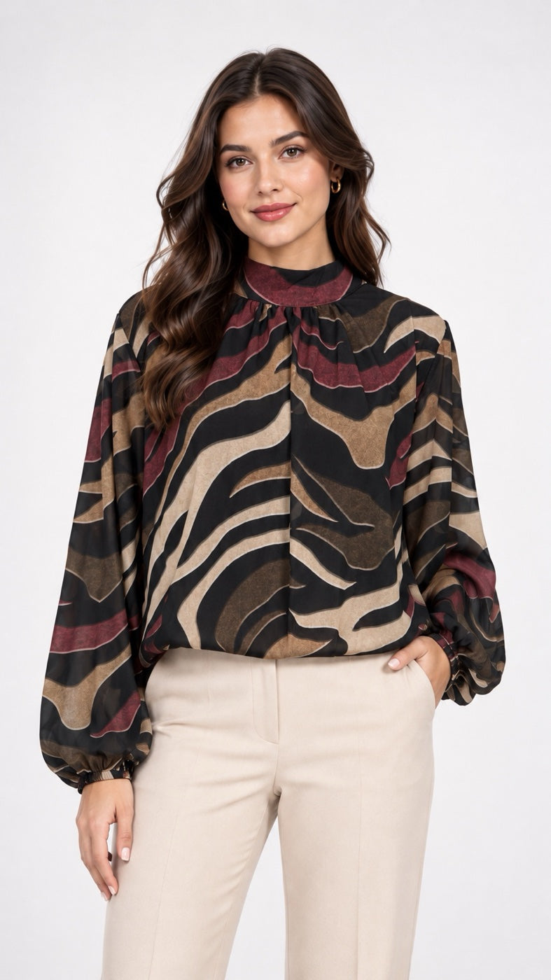 Abstract Print High Neck Blouse - Mixed Pack