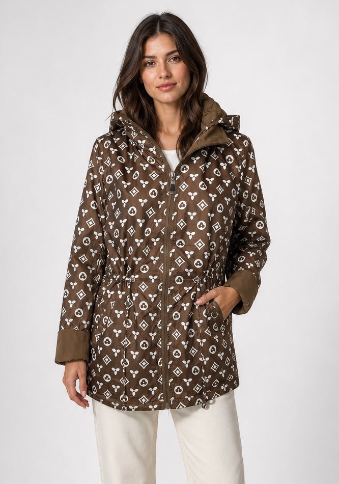 Hooded Drawstring Waist Jacket - Chocolate (3)