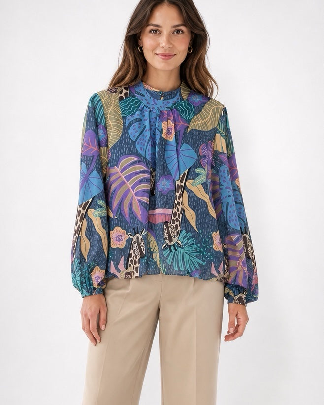 High Neckline Blouse with Balloon Sleeves - Mixed Pack