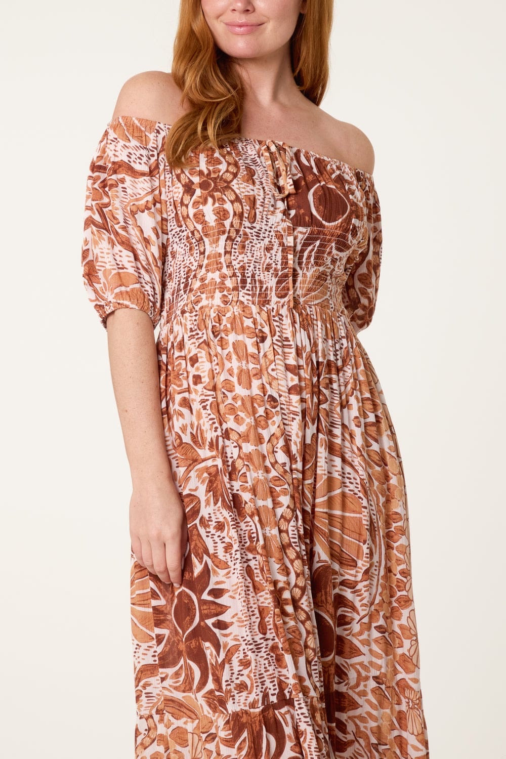 Shirred Off-Shoulder Maxi Dress - Rust (2)