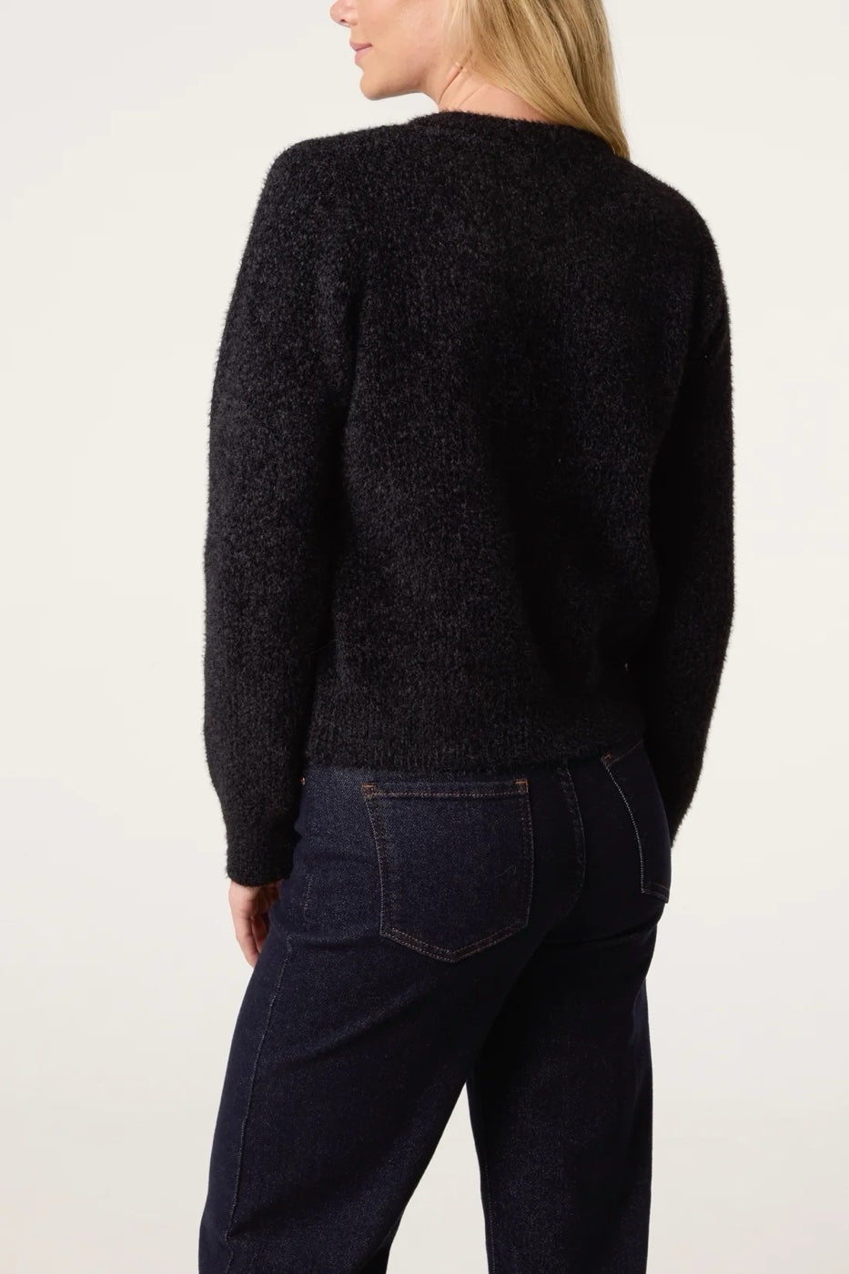 Fluffy Knit Button-Through Cardigan - Black (2)