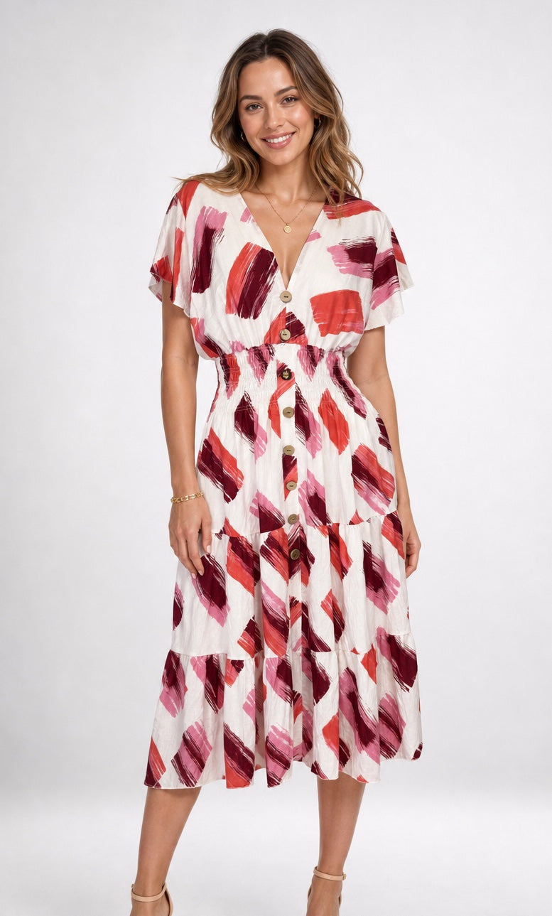 Paint Stroke Smocked Waist Midi Dress - Mixed Pack