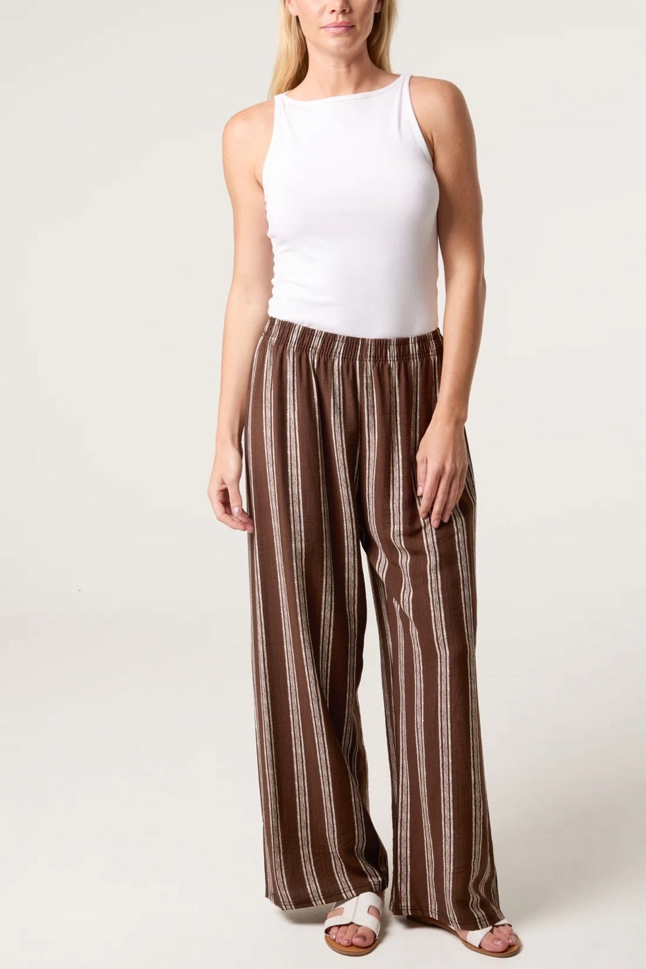 Striped Wide Leg Trousers - Chocolate