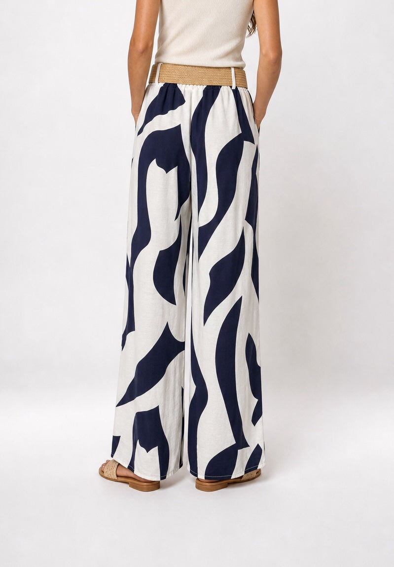 Abstract Print Wide-Leg Trousers - Navy (2)