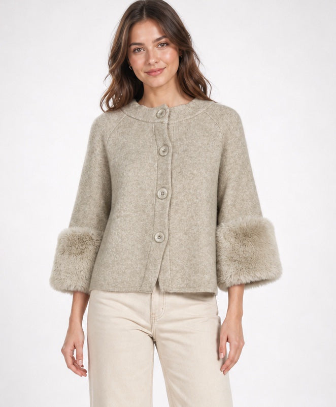 Faux Fur Trimmed Knit Cardigan - Mixed Pack