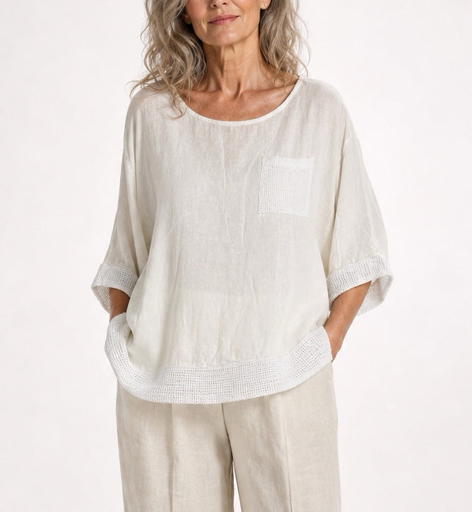 Woven Scoop Neck Top with Textured Trim - Mixed Pack