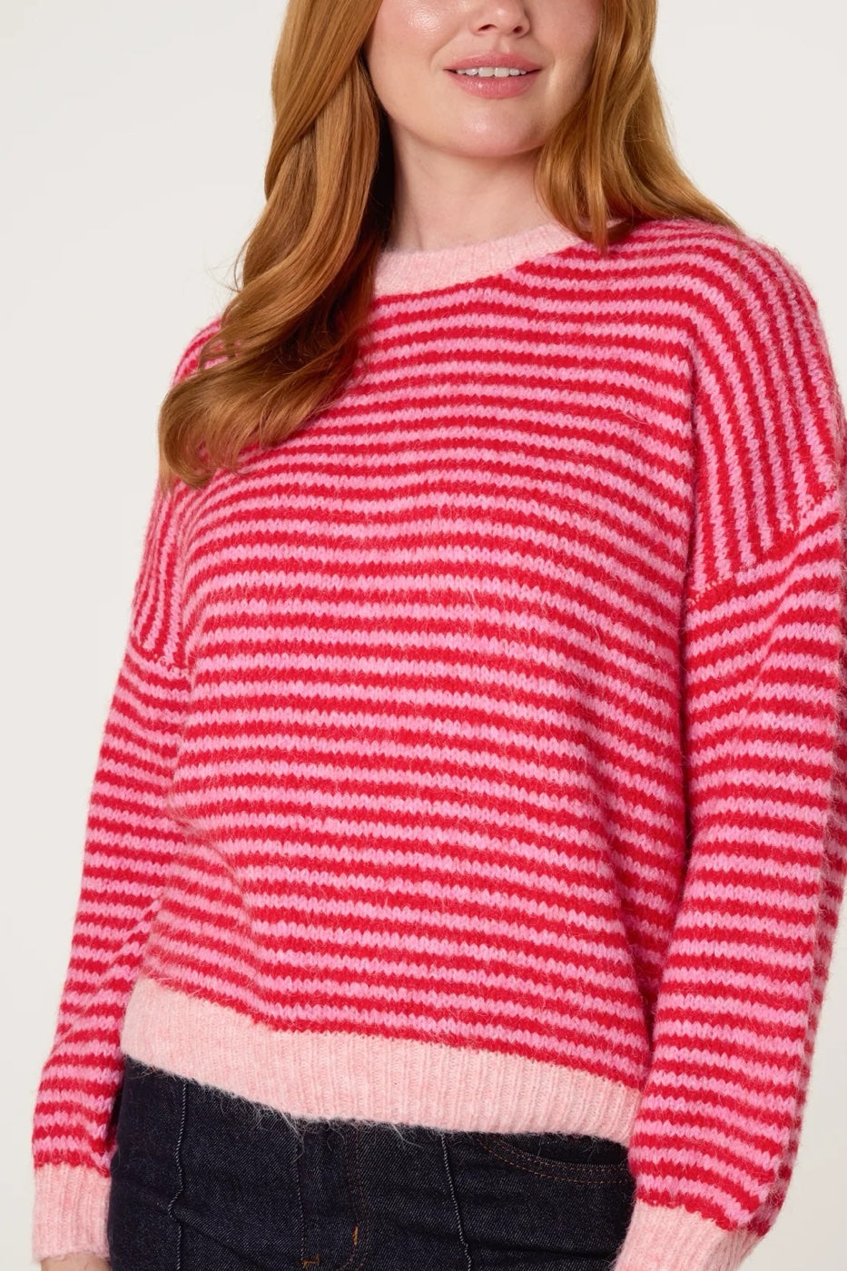 Striped Cosy Knit Jumper - Deep Pink