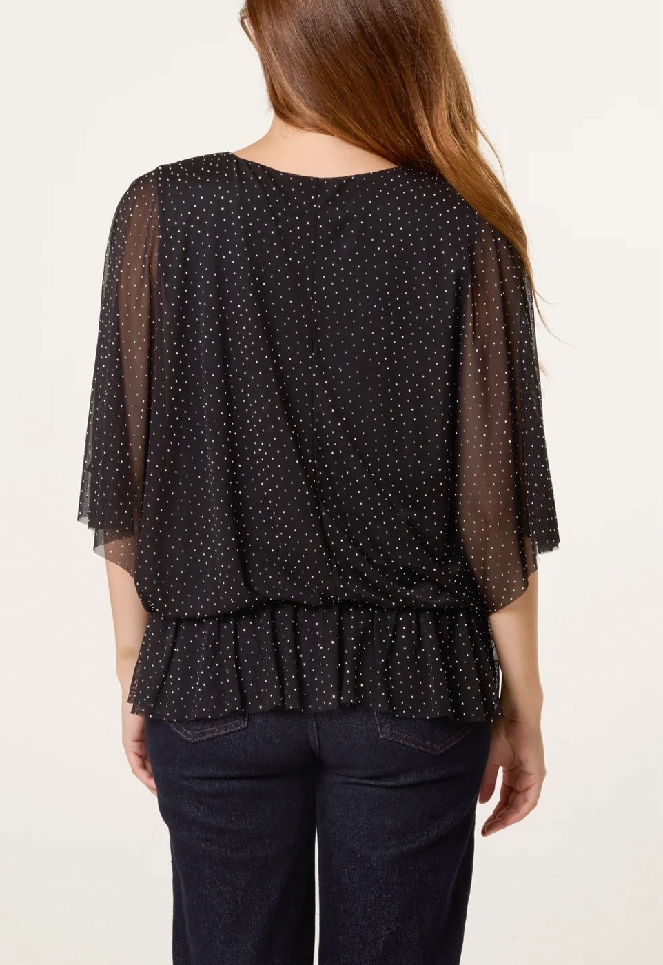 Polka Dot Cinched Waist Blouse - Black (2)