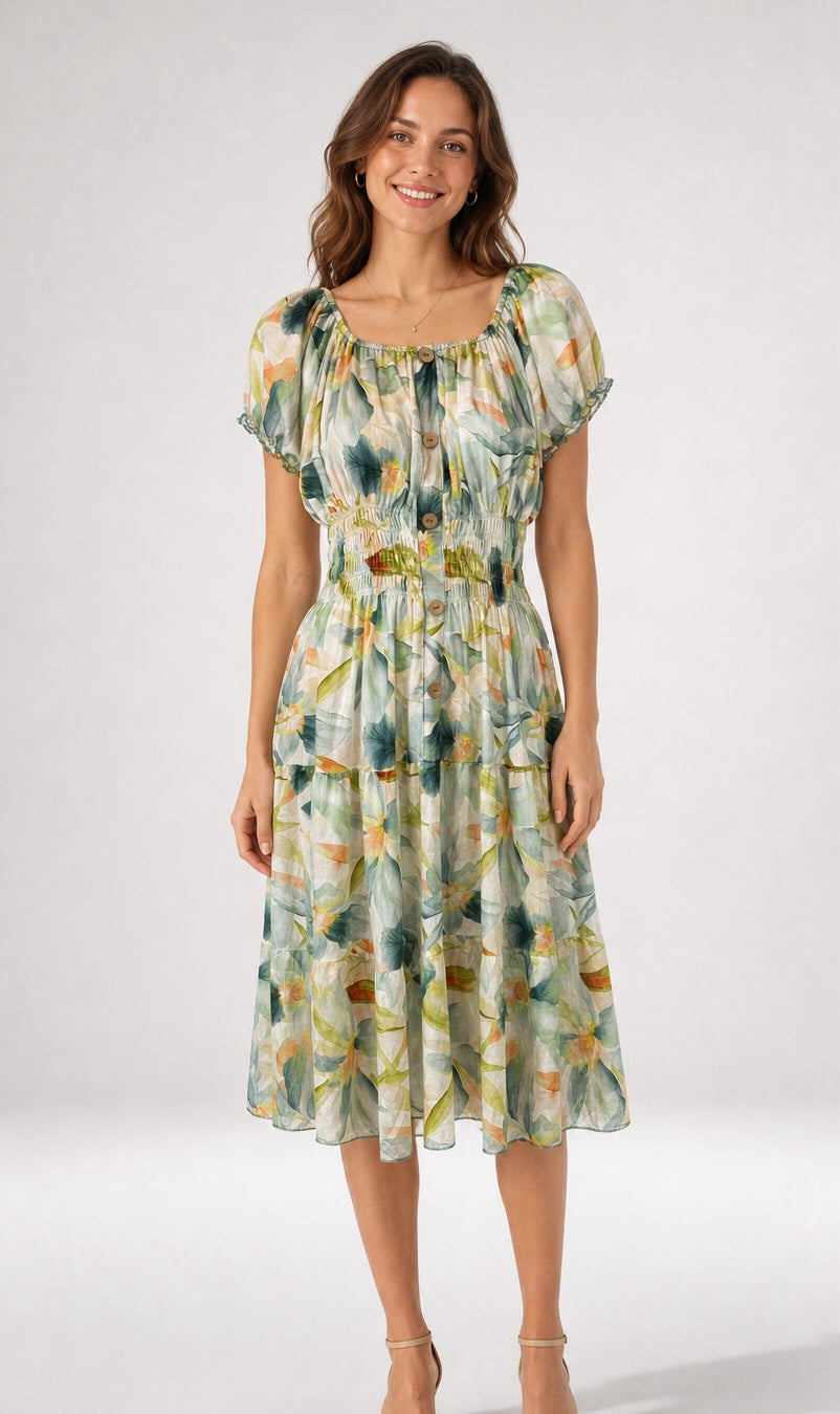 Colour Fade Flower Tiered Midi Dress - Mixed Pack