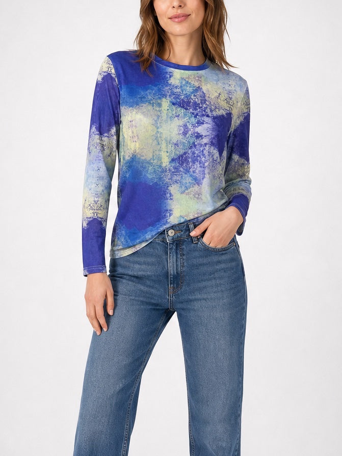 Tie-Dye Print Relaxed Fit Long Sleeve netted top - Dark Purple