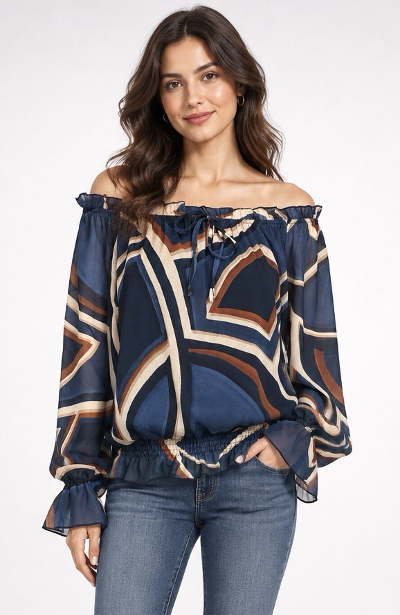 Abstract Geo-Print Off-the-Shoulder Blouse - Mixed Pack