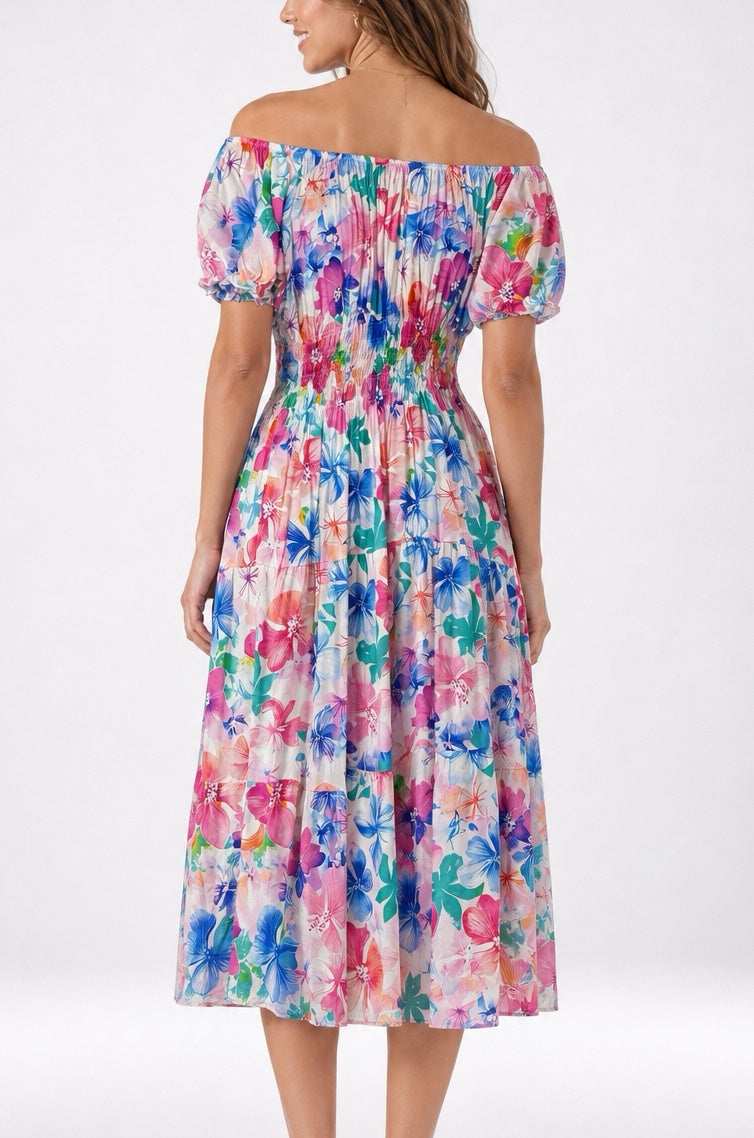 Floral Off-the-Shoulder Midi Dress 958-J3 - Multi (2)