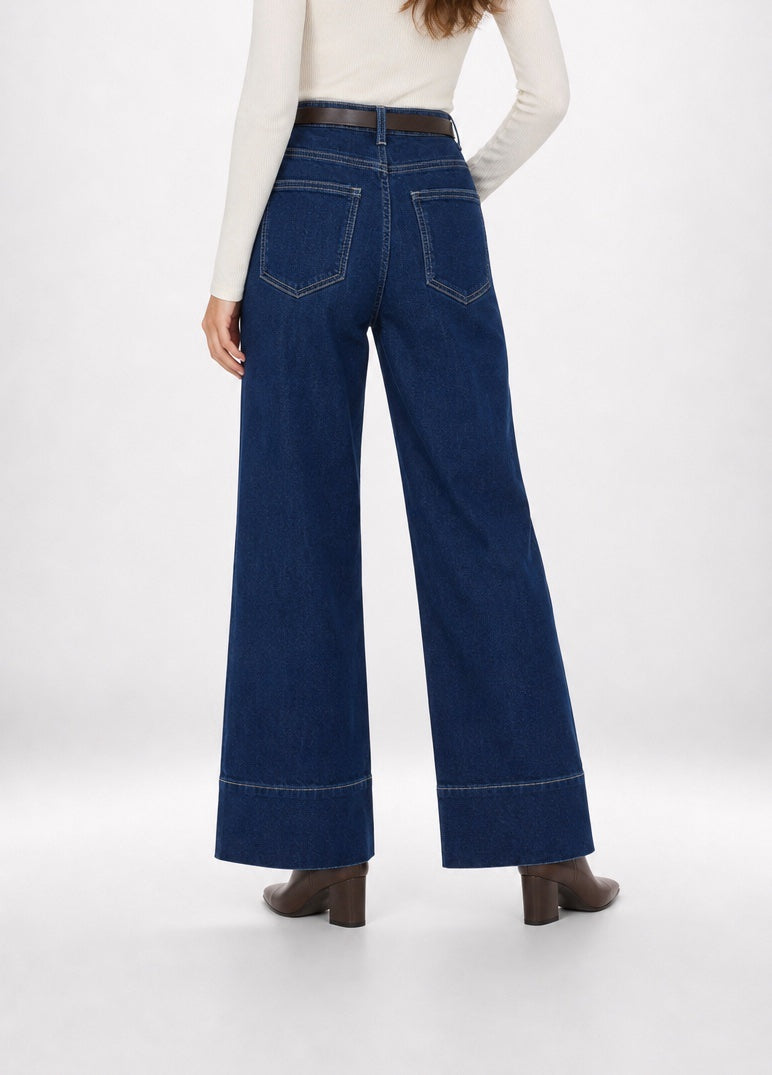High-Waist Wide-Leg Belted Jean - Indigo (2)