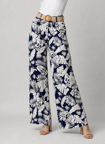 Tropical Leaf Print Wide-Leg Trousers - Mixed Pack