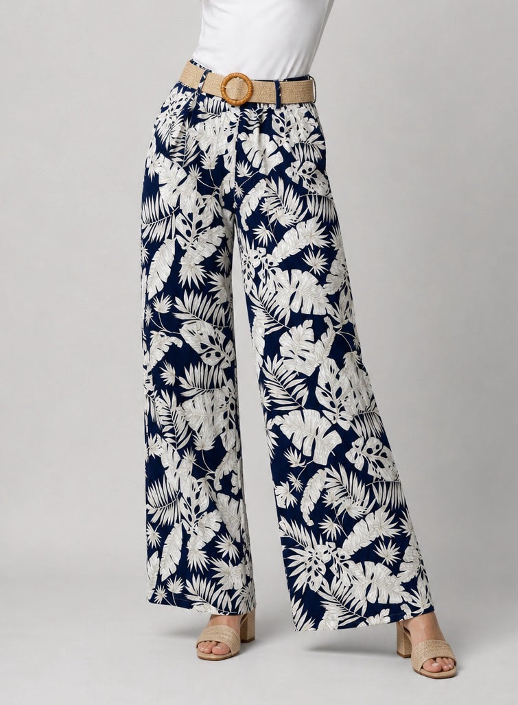 Tropical Leaf Print Wide-Leg Trousers - Mixed Pack