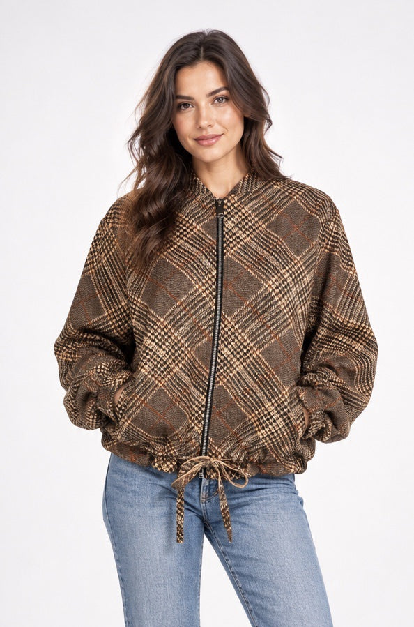 Plaid Bomber Jacket with Drawstring Hem - Mixed Pack