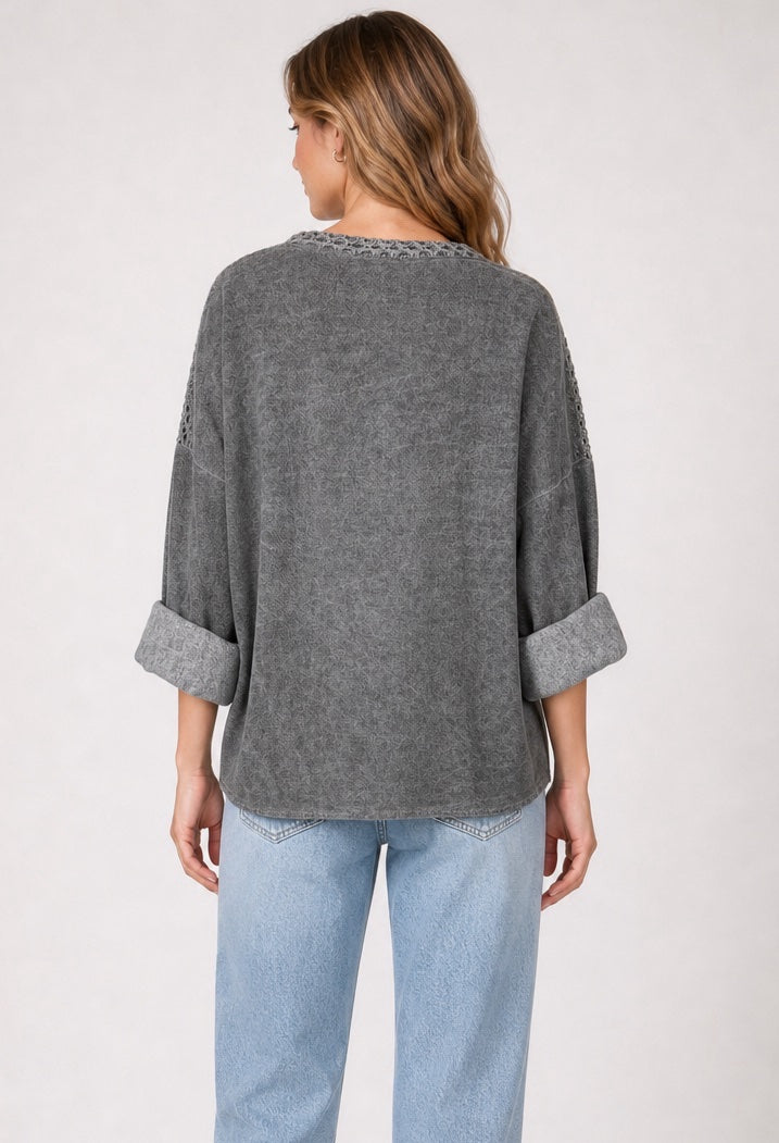 Crochet Neck Distressed Knit Top - Mixed Pack (2)