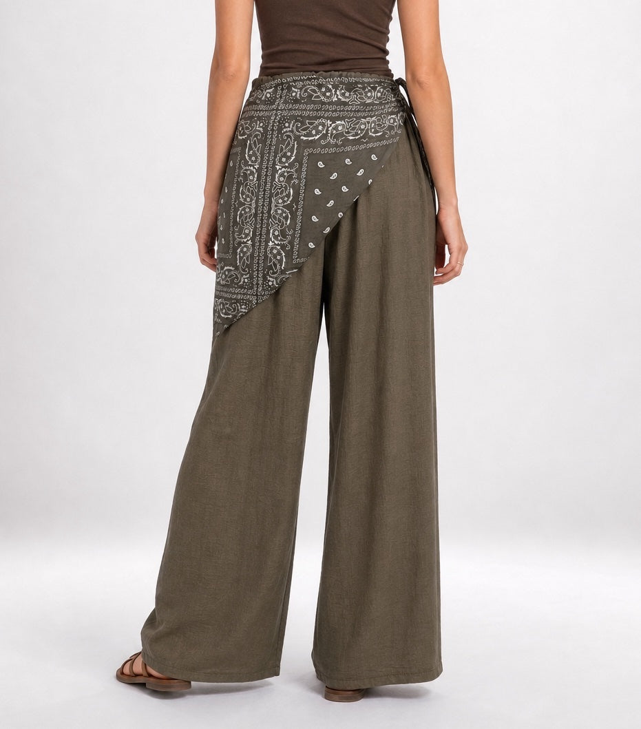 Bohemian Bandana Wrap Wide-Leg Trousers - Mixed Pack (2)