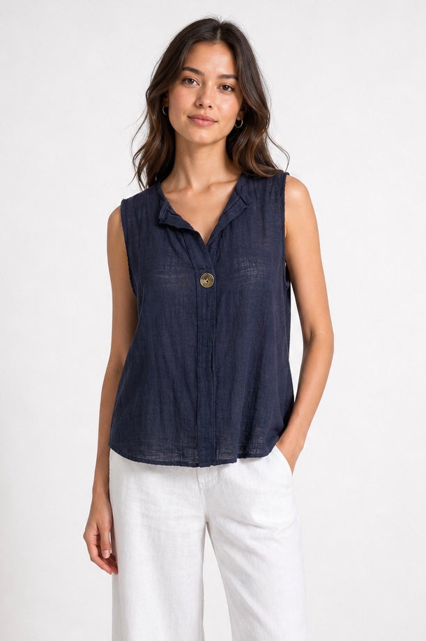 Linen Blend Sleeveless Top with Button Detail - Mixed Pack