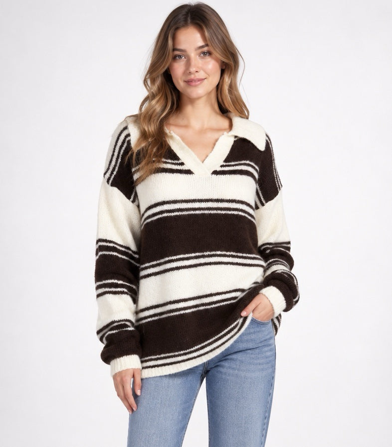 Striped V-Neck Collar Knit Sweater - Mixed Pack