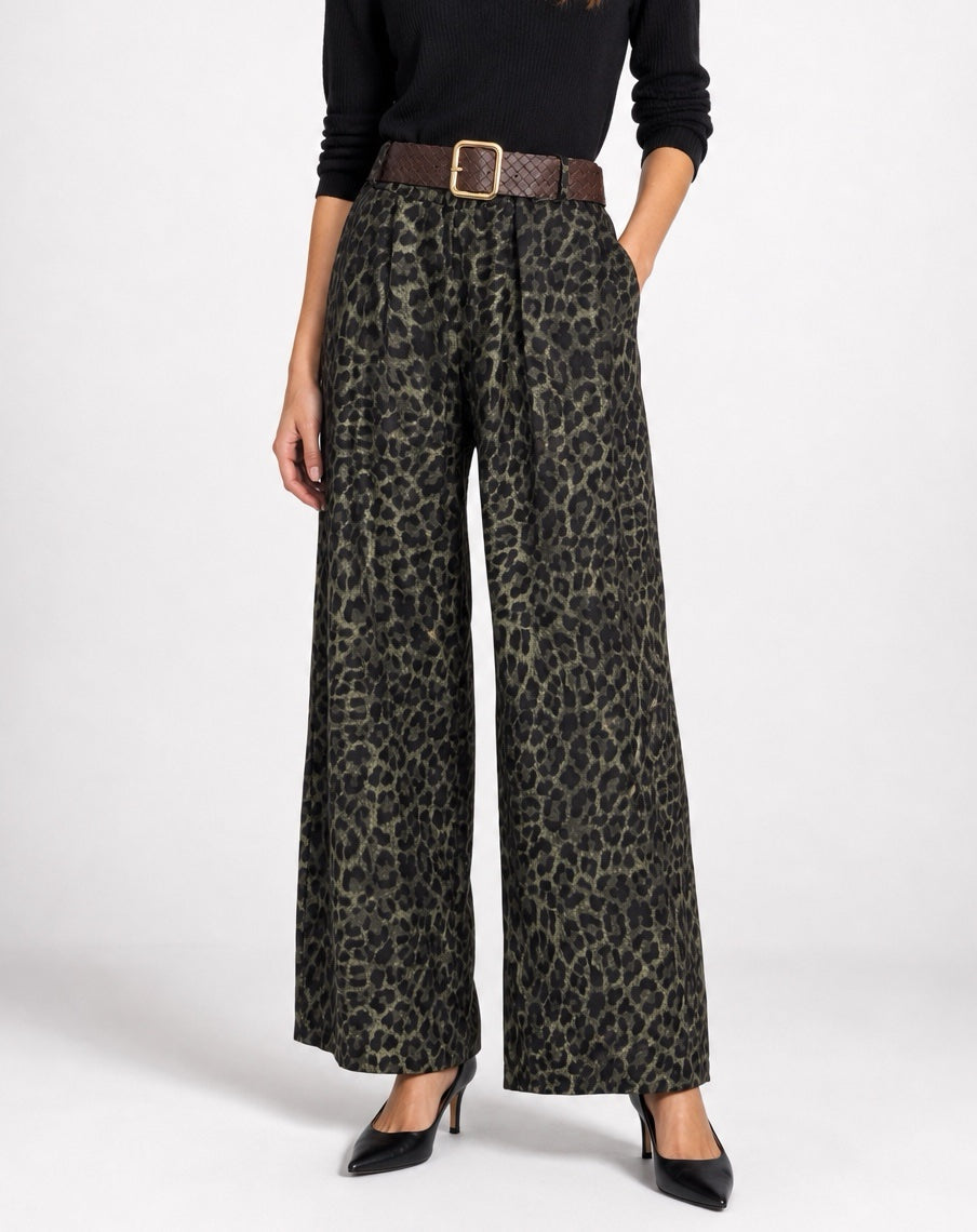 Leopard Print Wide-Leg Trousers with Belt - Mixed Pack