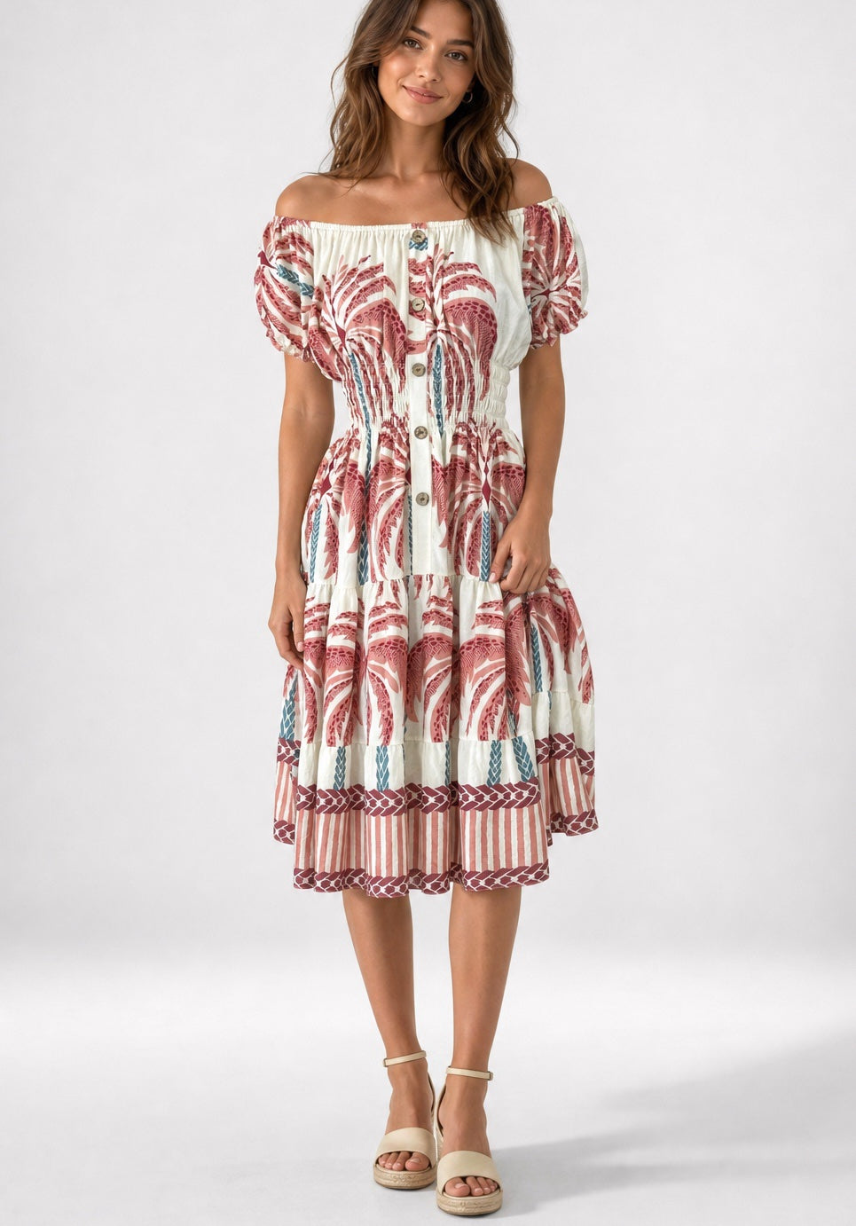 Tropical Print Smocked Midi Dress - Mixed Pack