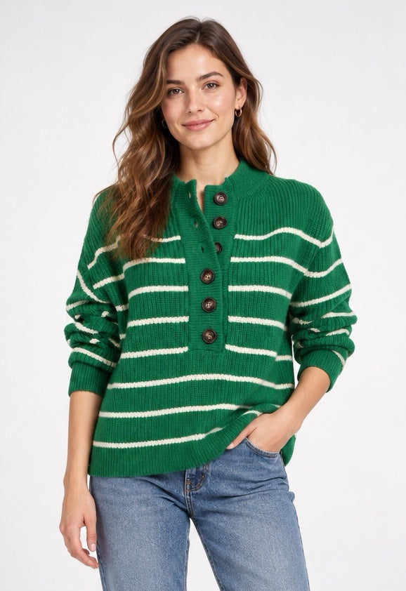 Striped Button Neck Jumper - Mixed Pack