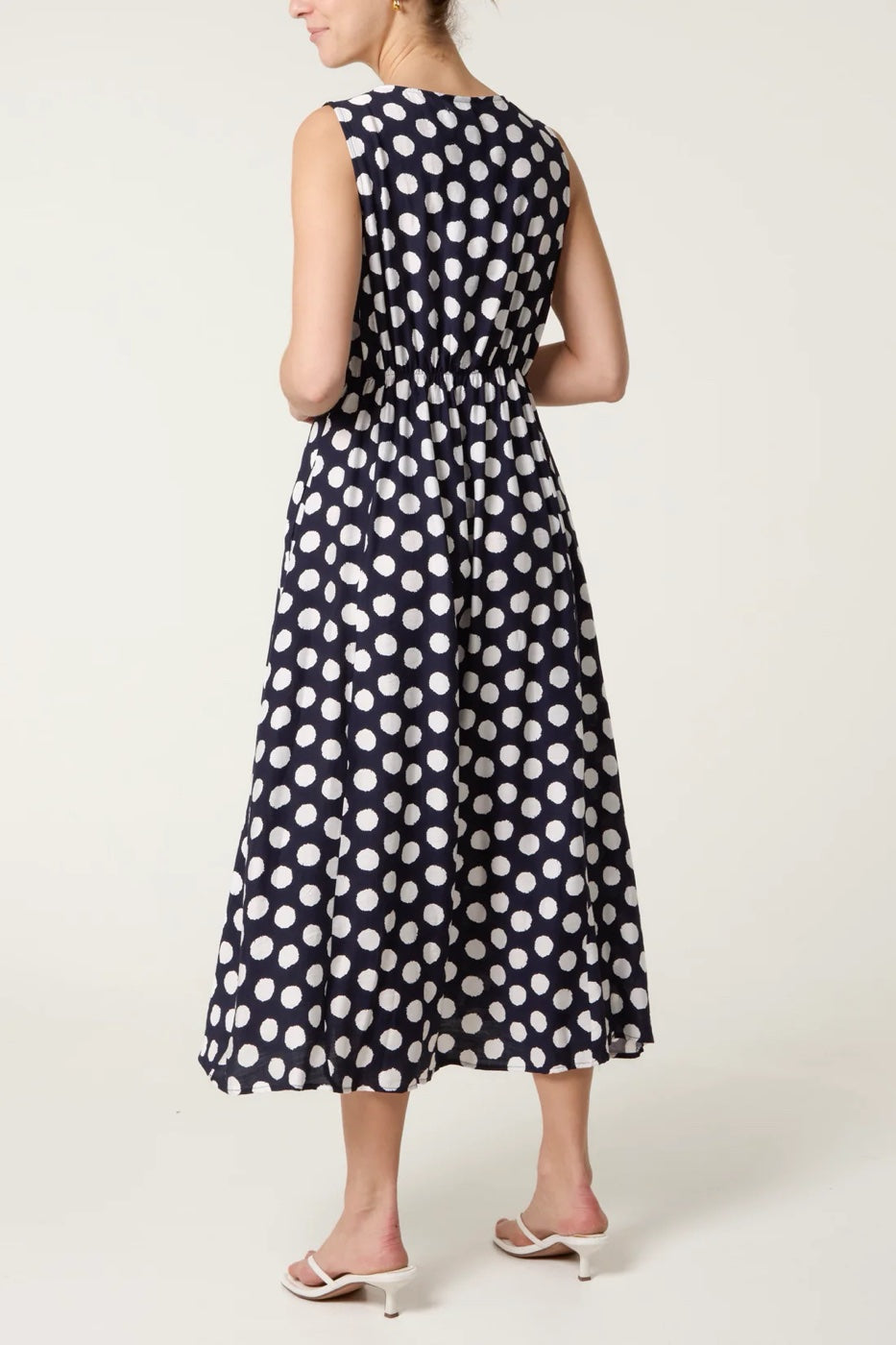 Polka Dot Midi Dress - Navy (2)