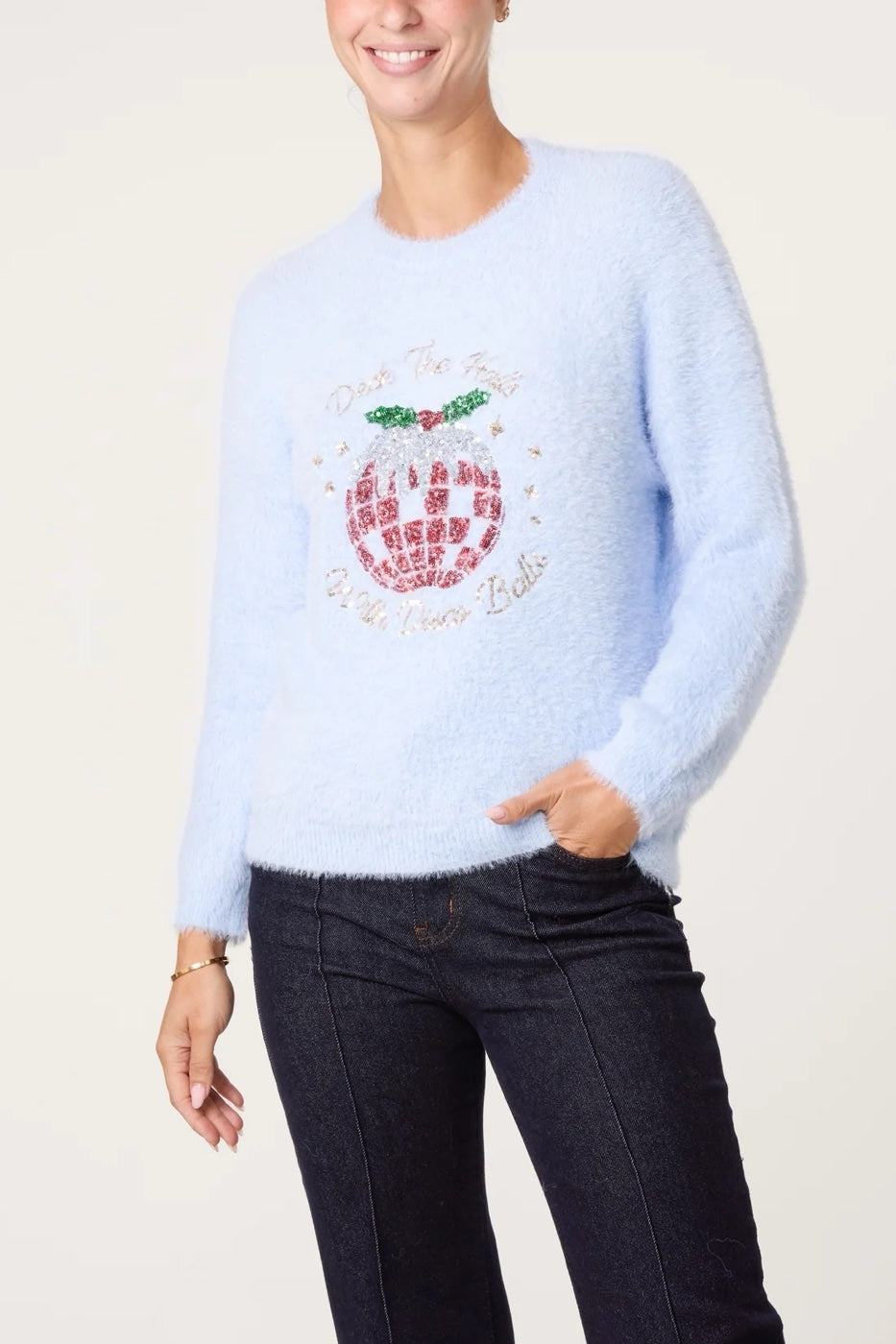 Sparkle Pudding Christmas Jumper - Baby Blue