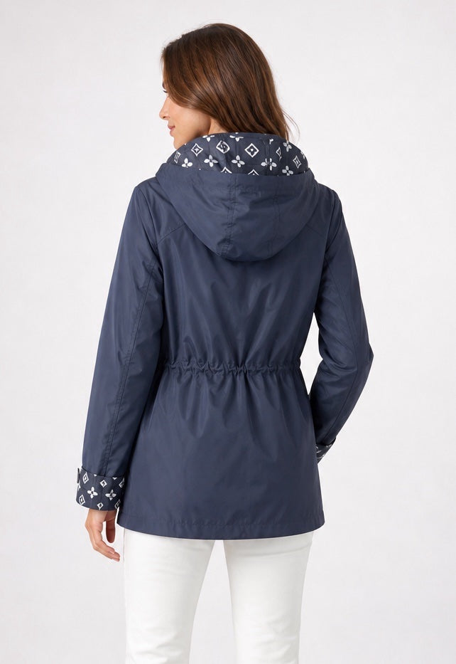 Water-Resistant Hooded Drawstring Jacket - Navy (2)