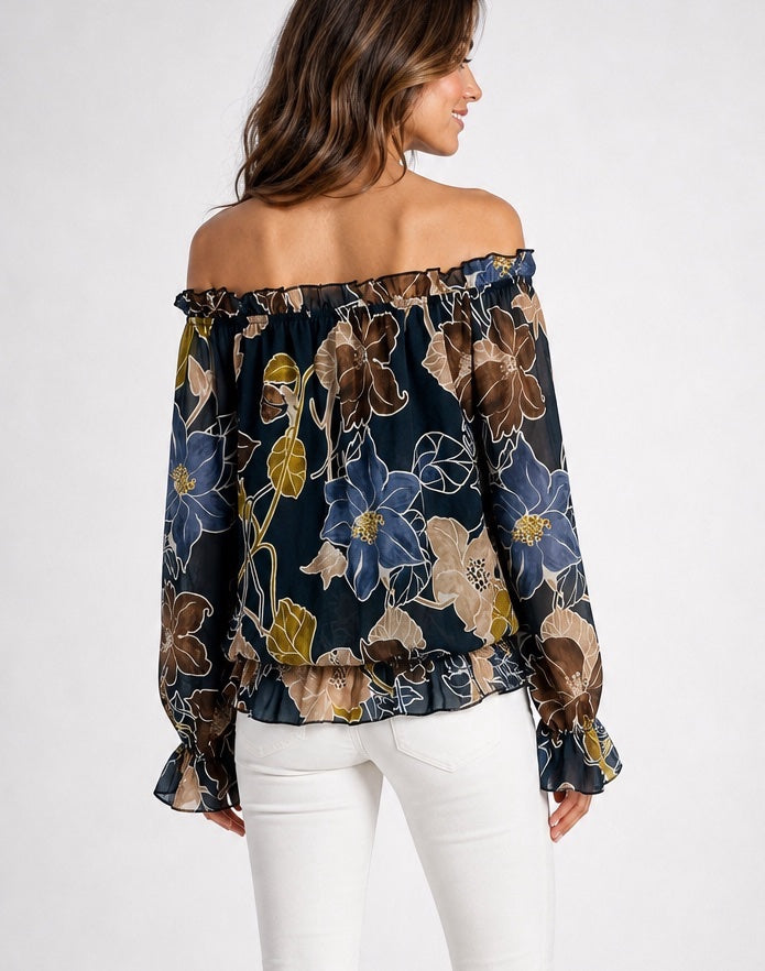 Floral Print Off-the-Shoulder Blouse - Mixed Pack (2)