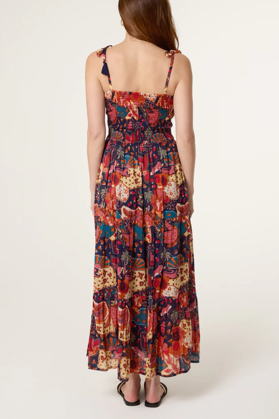 Multi Print Smocked Bodice Maxi Dress - Navy (2)