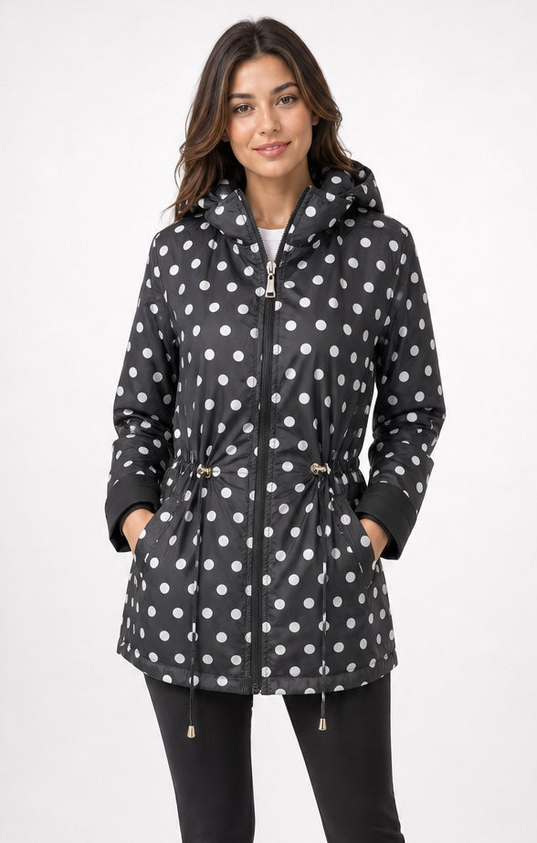 Hooded Water-Resistant Jacket with Drawstring Waist - Black (3)