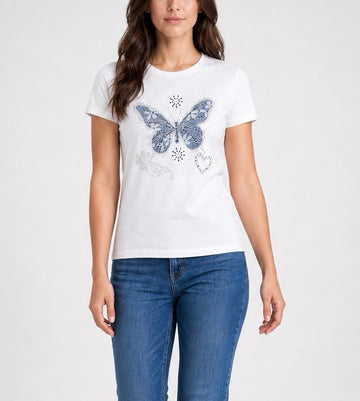 Butterfly Embellished T-Shirt - White
