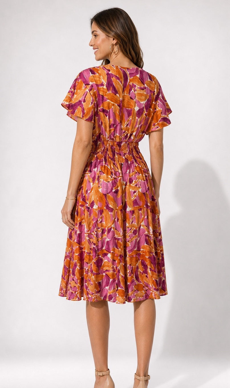Abstract Leaf Flutter Sleeve Midi Dress - Mixed Pack (2)