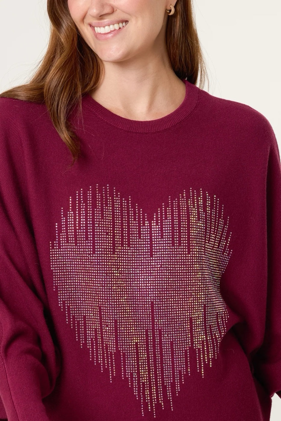 Sparkling Heart Embellished Knit Sweater - Wine (2)