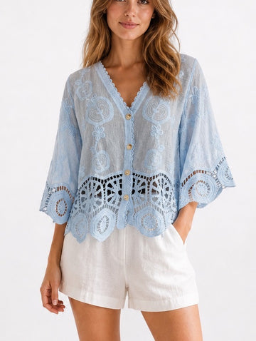 Apple Embroidered Blouse with Crochet Trim - Mixed Pack