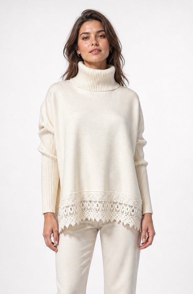 Turtleneck Poncho Jumper with Lace Trim - Mixed Pack