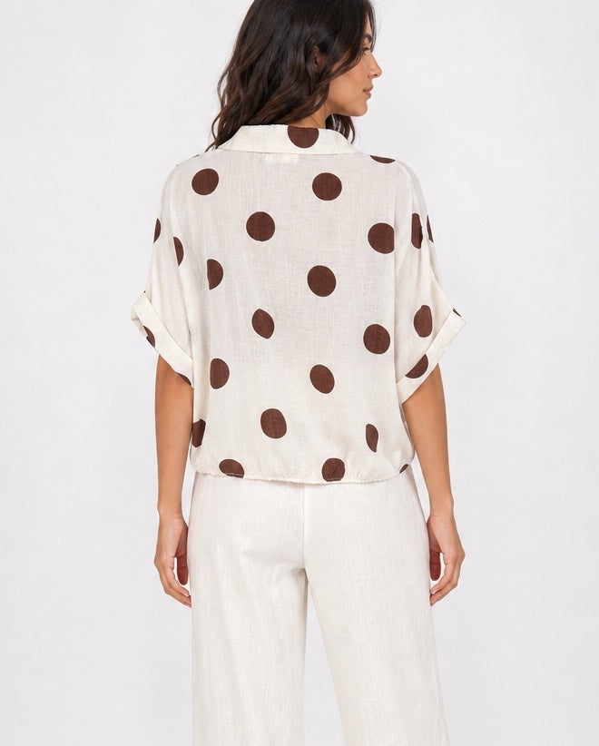 Polka Dot Knot Front Blouse - Ivory