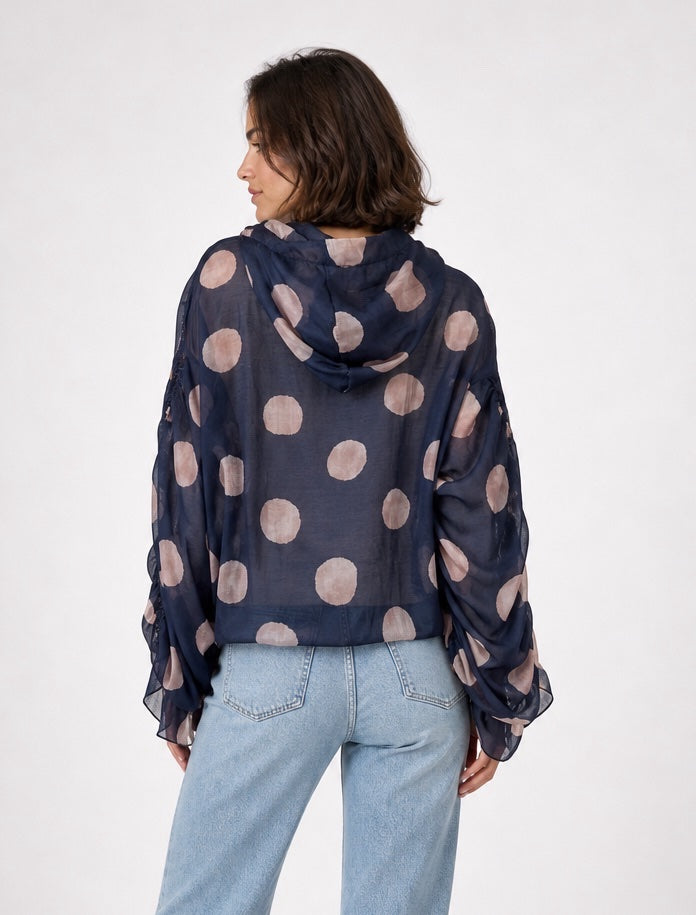 Polka Dot Ruched Sleeve Hooded Jacket - Mixed Pack (2)