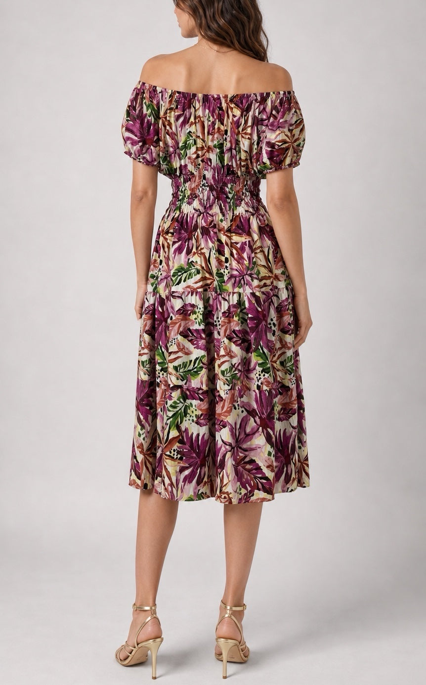 Off-Shoulder Shirred Waist Midi Dress - Mixed Pack (2)