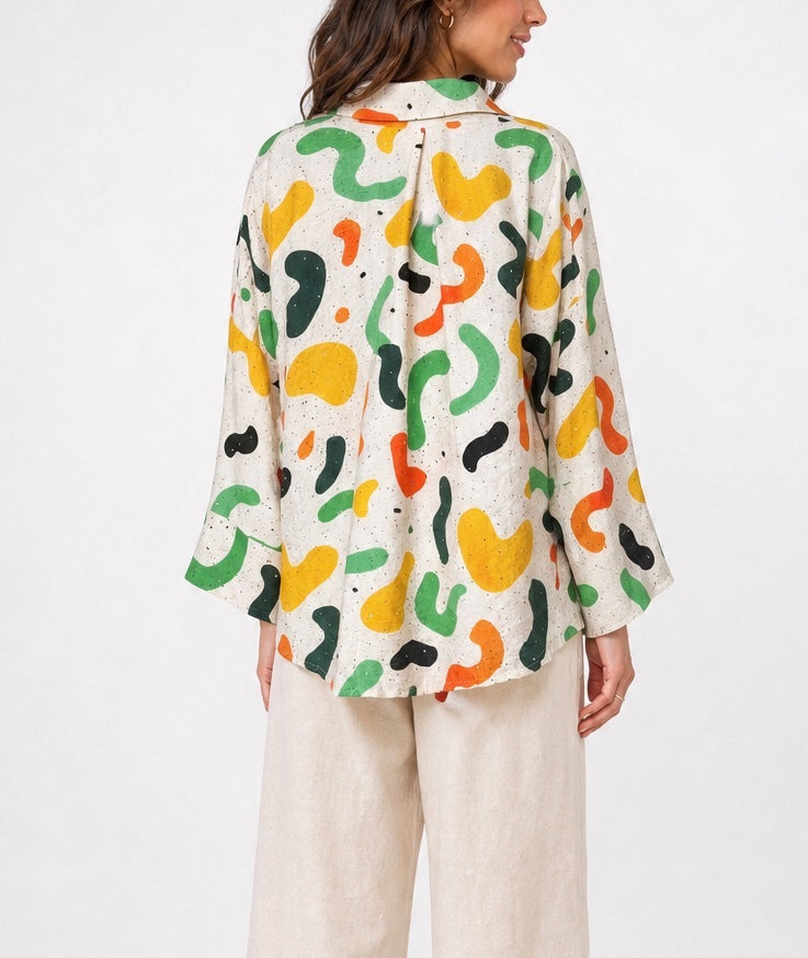 Abstract Print Rhinestone embellished Shirt - Green