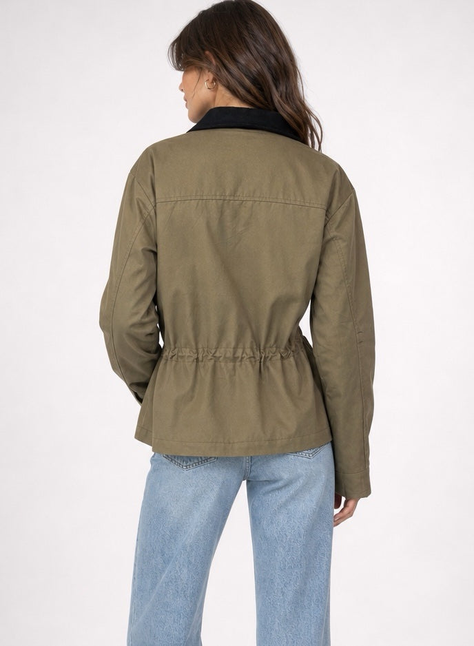 Utility Jacket with Drawstring Waist - Khaki (2)