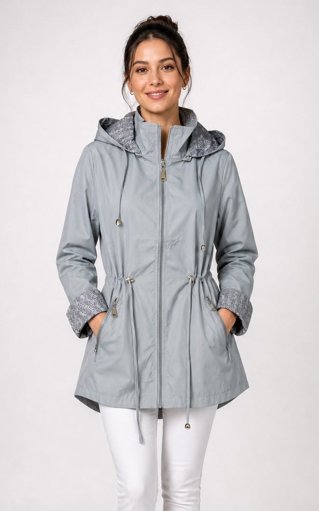 Geometric Print Lined Hooded Jacket - Slate