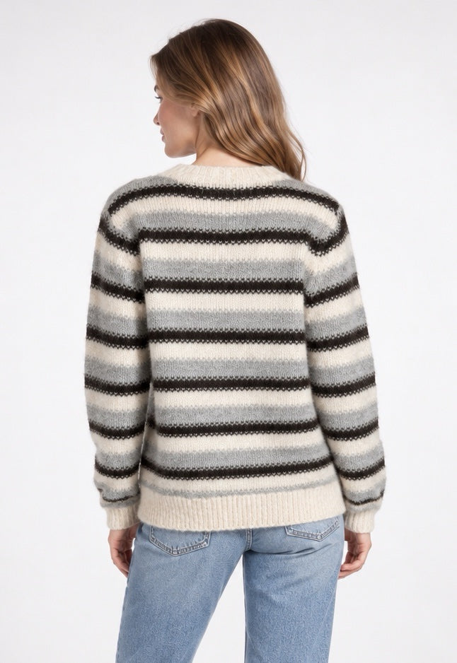 Striped Lace Trim Wool Cardigan - Ivory (2)