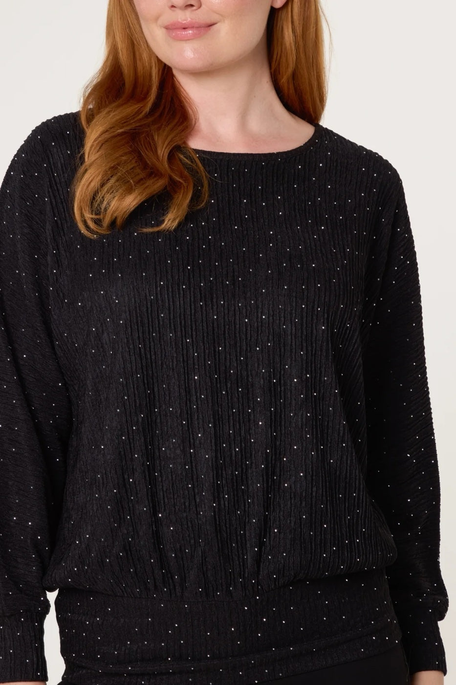 Embellished Ribbed Top - Black