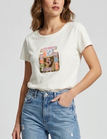 Sequin Perfume Bottle Graphic T-Shirt - White