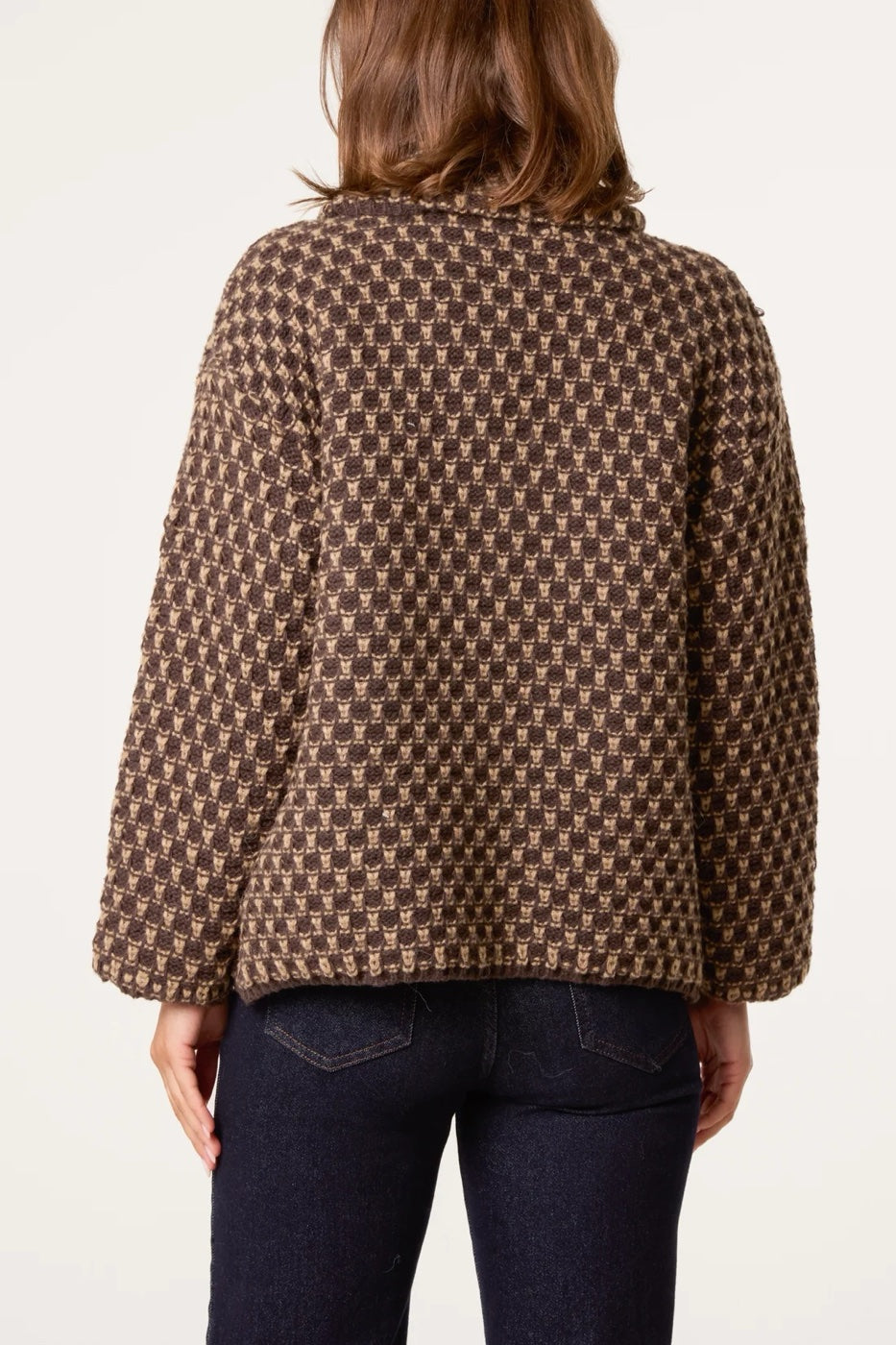 Textured Geometric Knit Jacket - Brown (2)